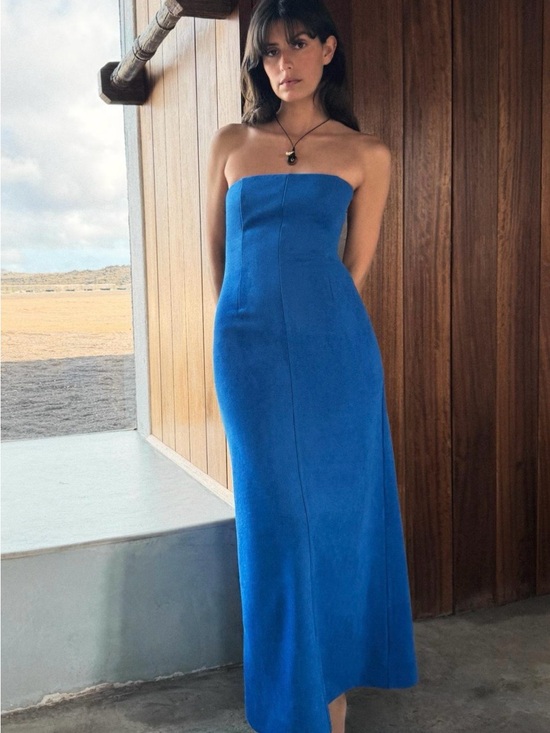 Zara Dresses & Skirts - Zara Removable Strap Cobalt Blue Faux Suede Maxi Dress Size Medium NWT